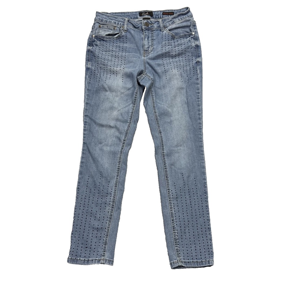 Earl Jeans Womens Ankle Skinny Size 6 Mid Rise Stretch Embellished Light Wash